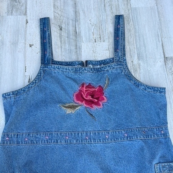 SUNSHINE Apparel Y2K Jean Dress Size 1X 100%‎ Cotton Embroidered Roses - Picture 4 of 16